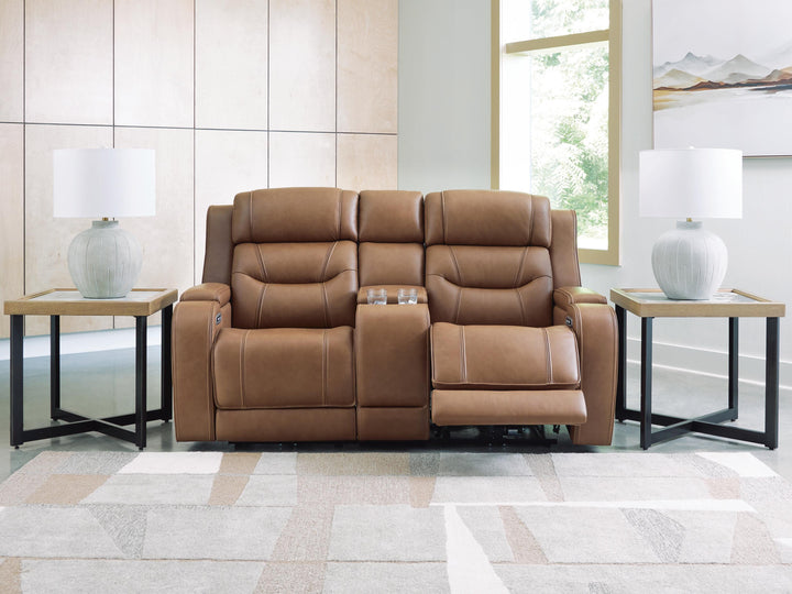 Knightington Power Reclining Loveseat with Audio Seating - Light Brown (6)