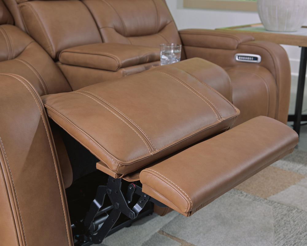 Knightington Power Reclining Loveseat with Audio Seating - Light Brown (9)