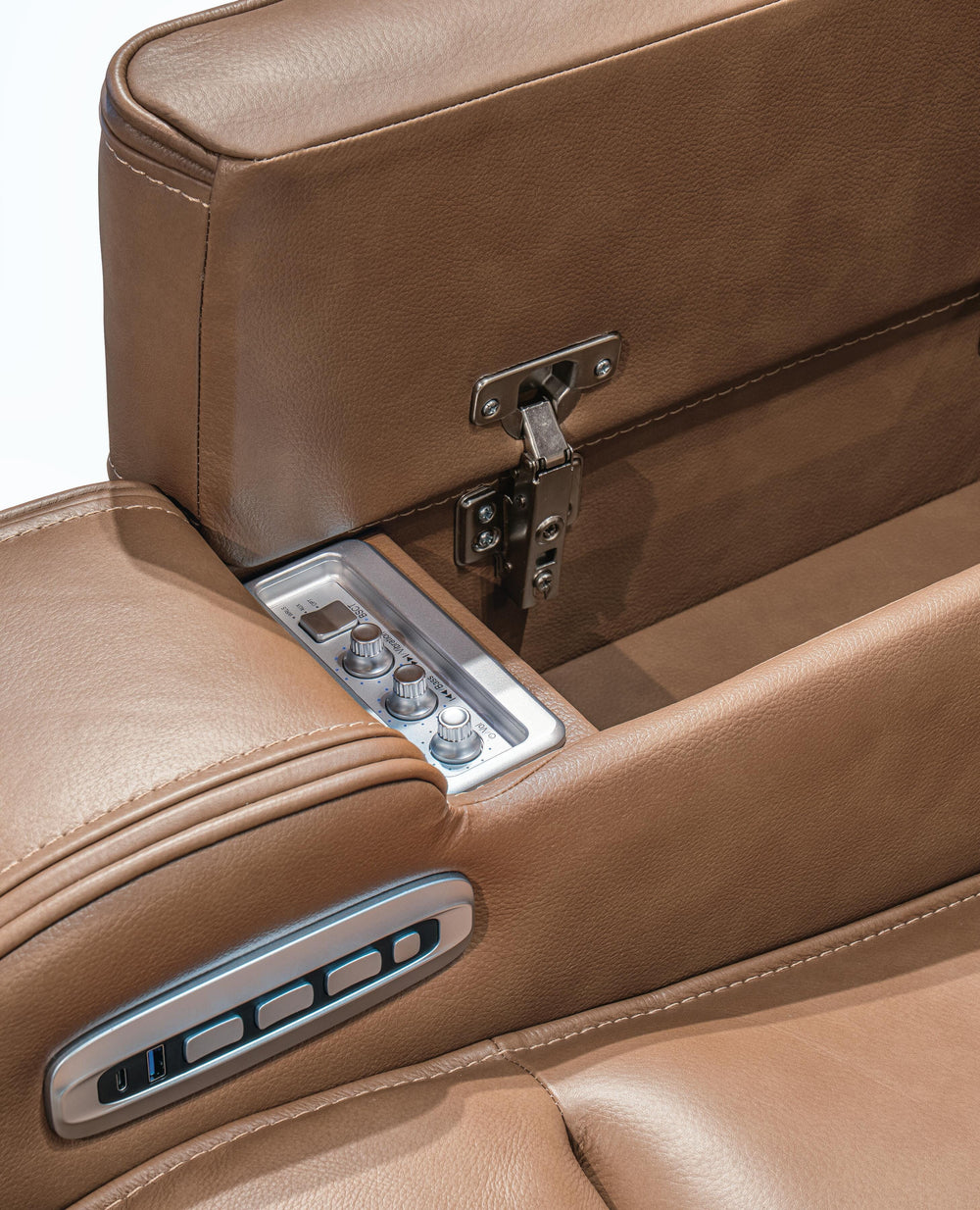 Knightington Power Reclining Loveseat with Audio Seating - Light Brown (10)