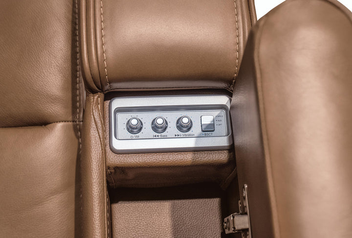 Knightington Power Reclining Loveseat with Audio Seating - Light Brown (11)