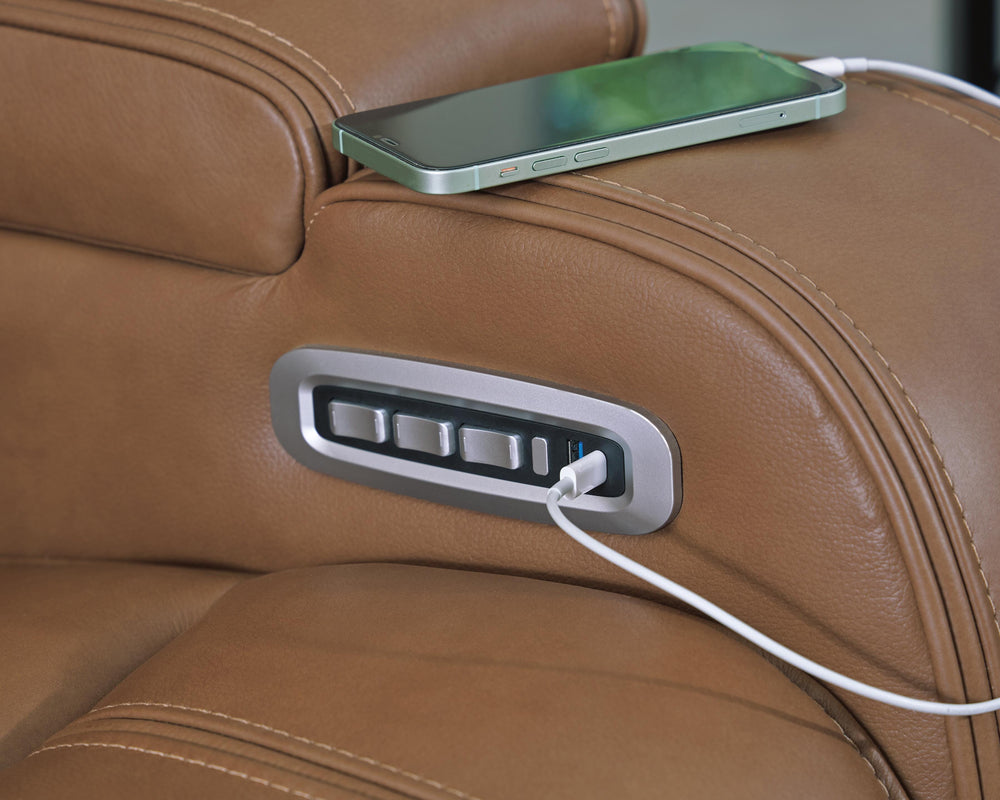 Knightington Power Reclining Loveseat with Audio Seating - Light Brown (12)