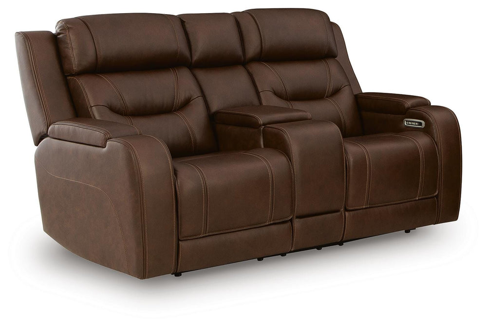 Knightington Power Reclining Loveseat with Audio Seating - Brown (1)