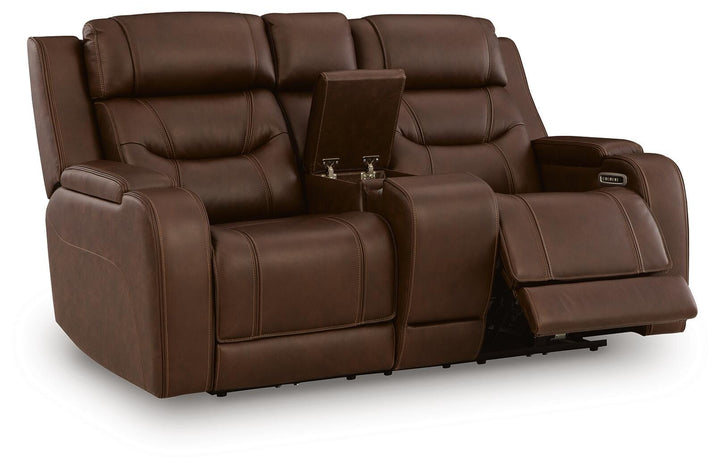 Knightington Power Reclining Loveseat with Audio Seating - Brown (3)