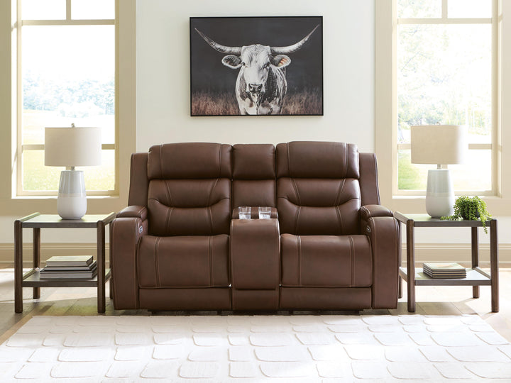 Knightington Power Reclining Loveseat with Audio Seating - Brown (2)