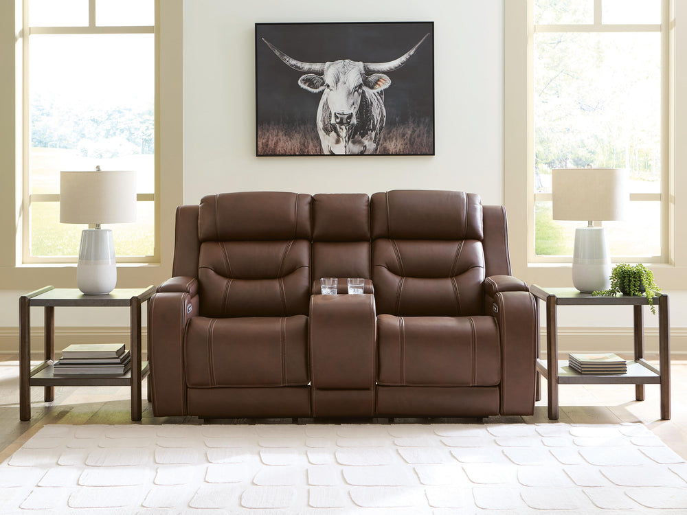 Knightington Power Reclining Loveseat with Audio Seating - Brown (2)
