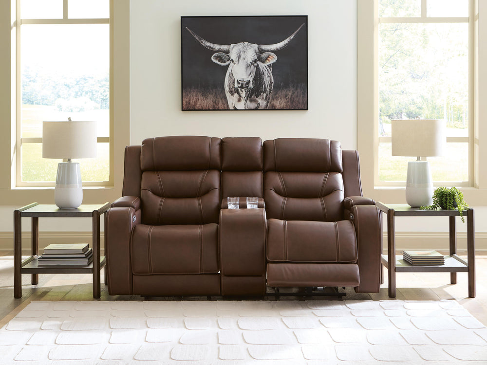 Knightington Power Reclining Loveseat with Audio Seating - Brown (7)