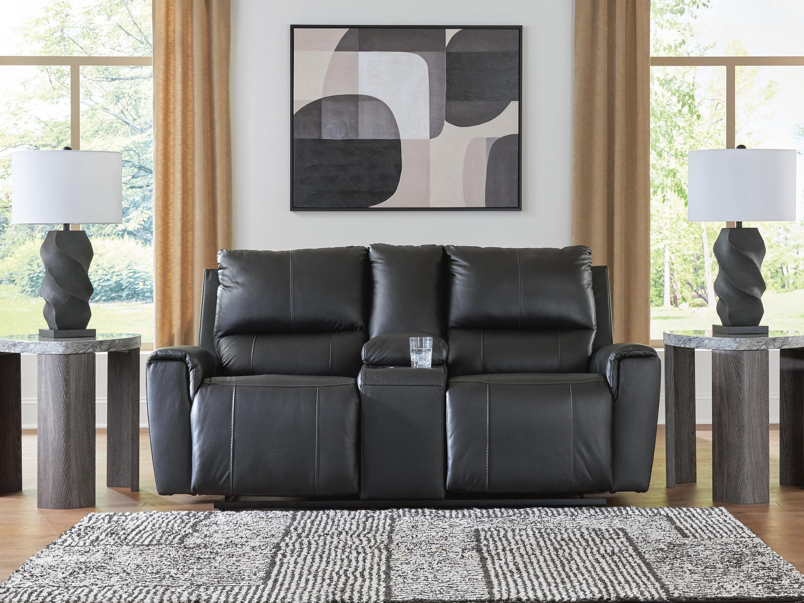Glossmore Reclining Loveseat with Console - Black (2)