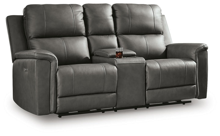 Bleckley Power Reclining Loveseat with Console - Dark Gray (1)