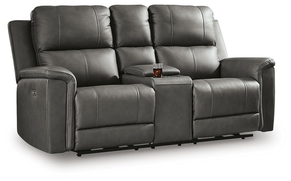 Bleckley Power Reclining Loveseat with Console - Dark Gray (1)
