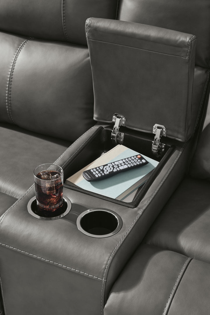Bleckley Power Reclining Loveseat with Console - Dark Gray (7)