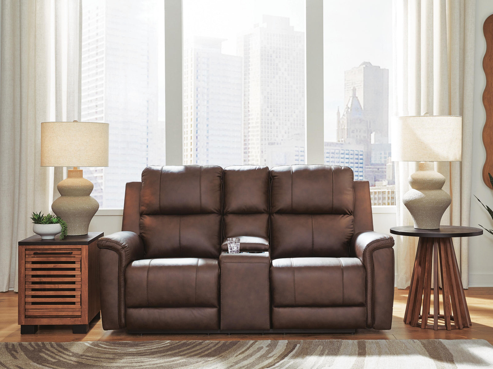 Bleckley Power Reclining Loveseat with Console - Dark Brown (2)