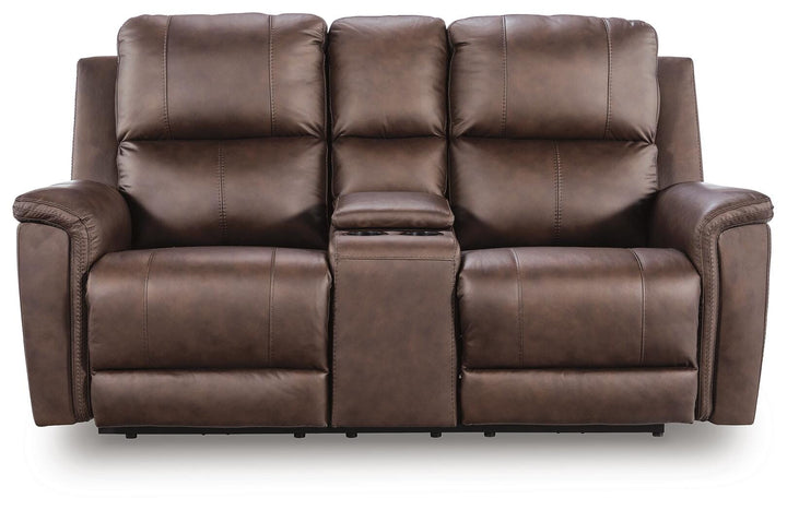 Bleckley Power Reclining Loveseat with Console - Dark Brown (1)