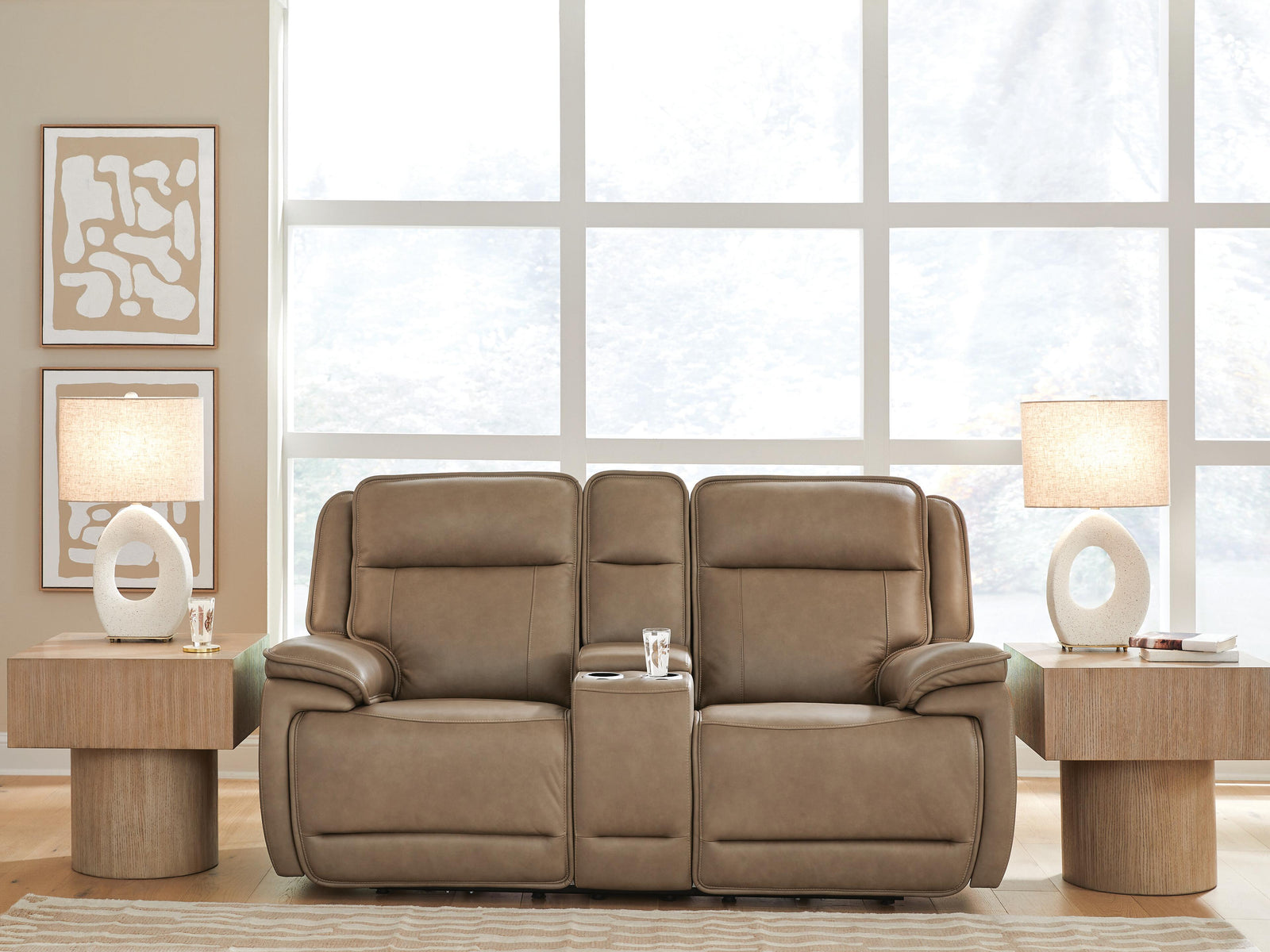 Glencroft Power Reclining Loveseat with Console - Light Brown (2)