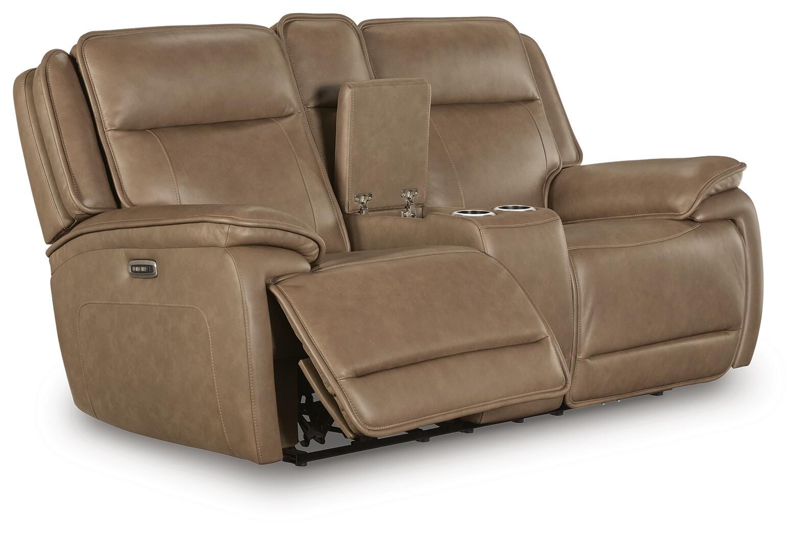 Glencroft Power Reclining Loveseat with Console - Light Brown (1)