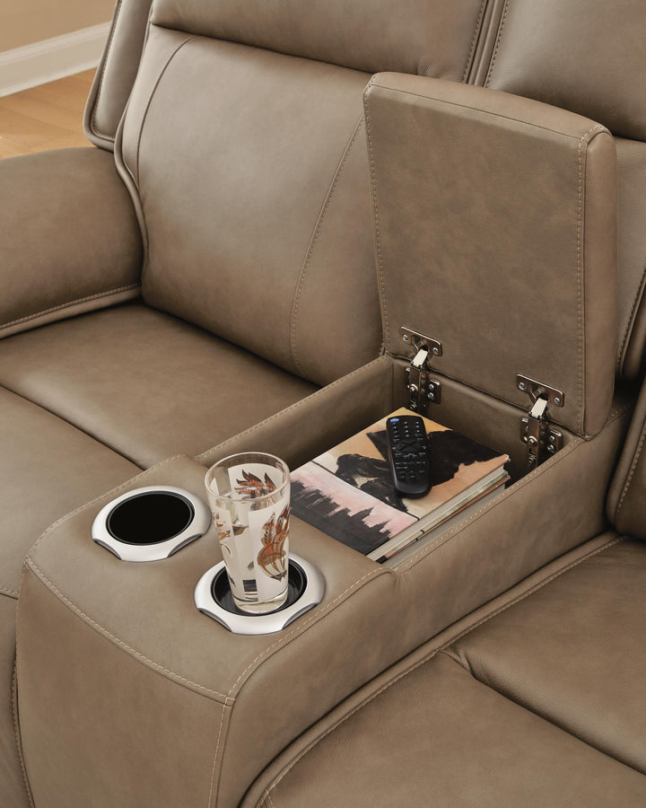 Glencroft Power Reclining Loveseat with Console - Light Brown (6)