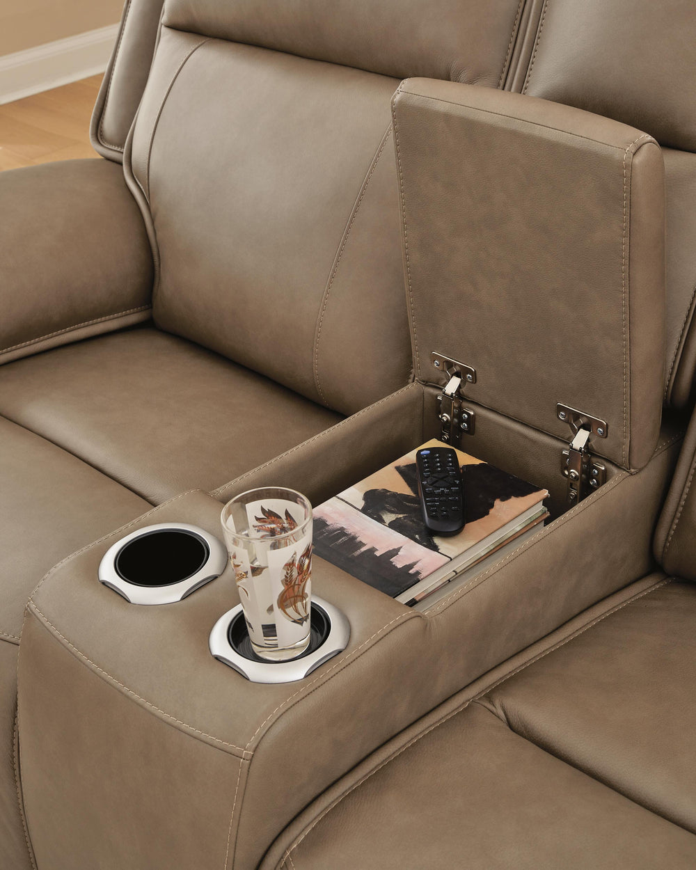 Glencroft Power Reclining Loveseat with Console - Light Brown (6)