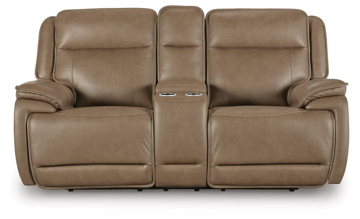 Glencroft Power Reclining Loveseat with Console - Light Brown (3)