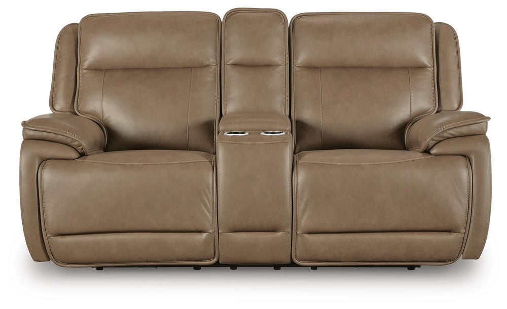 Glencroft Power Reclining Loveseat with Console - Light Brown (3)