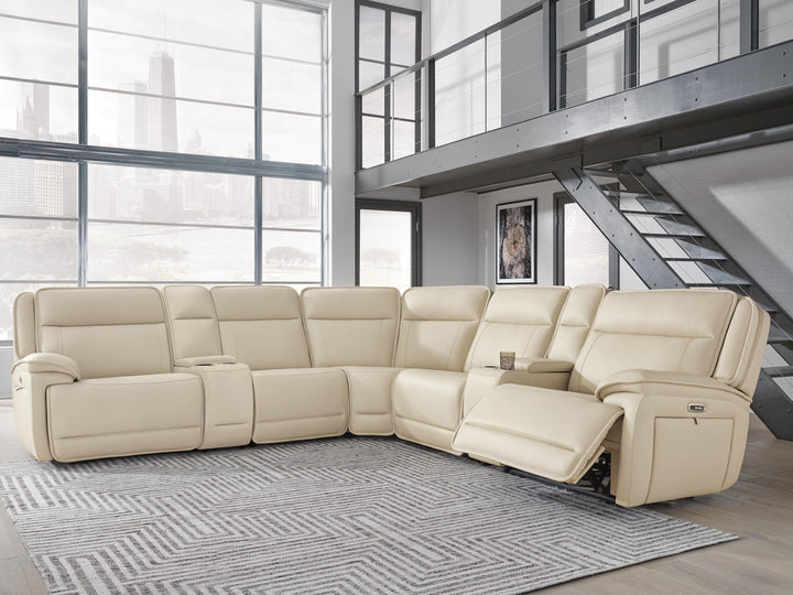 Double Deal 7-Piece Reclining Sectional with 2 Consoles - Almond (2)