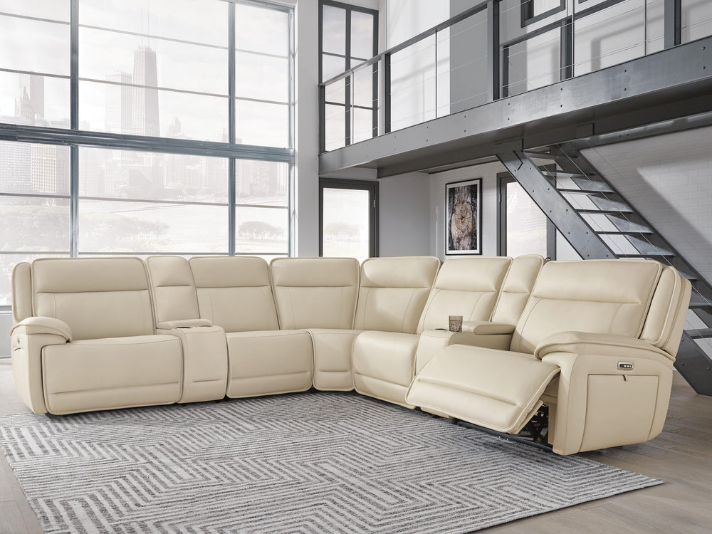 Double Deal 7-Piece Reclining Sectional with 2 Consoles - Almond (2)