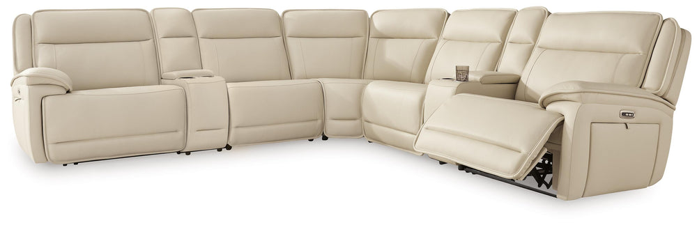 Double Deal 7-Piece Reclining Sectional with 2 Consoles - Almond (1)