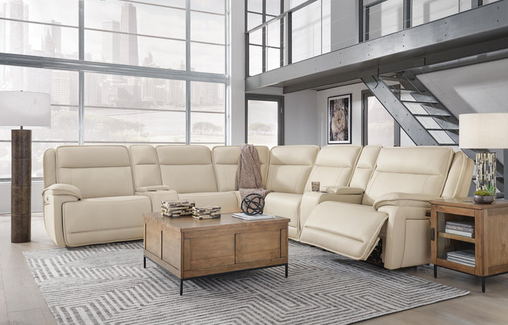 Double Deal 7-Piece Reclining Sectional with 2 Consoles - Almond (3)