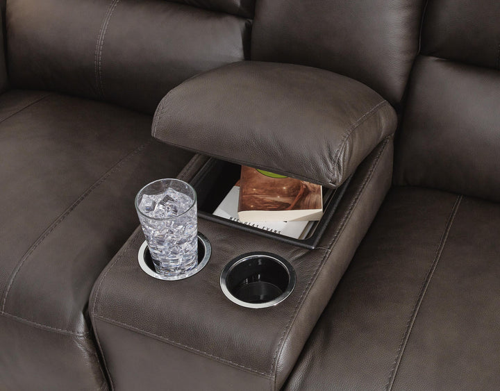 Boxmere Power Reclining Loveseat with Console - Dark Brown (7)
