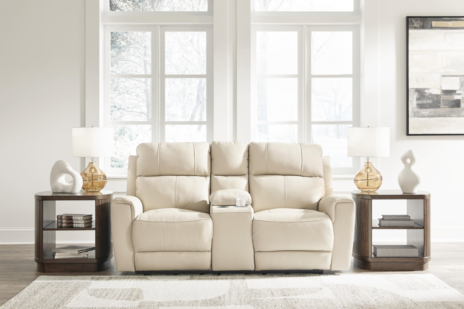 Dahlmoore Power Reclining Loveseat with Console - White (2)