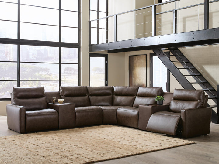 ModZ 7-Piece Power Reclining Sectional with Audio Consoles - Chocolate (2)
