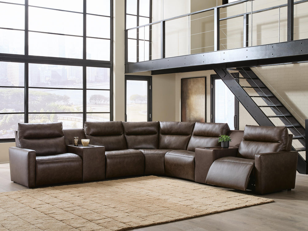 ModZ 7-Piece Power Reclining Sectional with Audio Consoles - Chocolate (2)