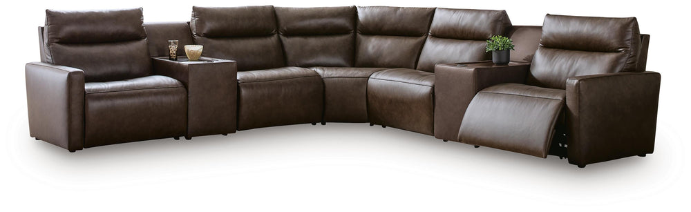 ModZ 7-Piece Power Reclining Sectional with Audio Consoles - Chocolate (1)