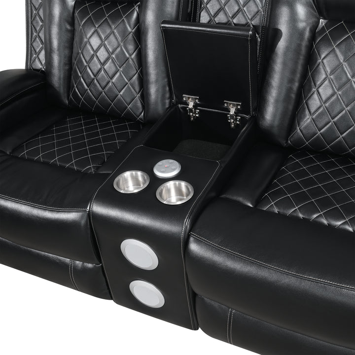 Orion Ii Console Loveseat W/ Dual Recliners-Black
