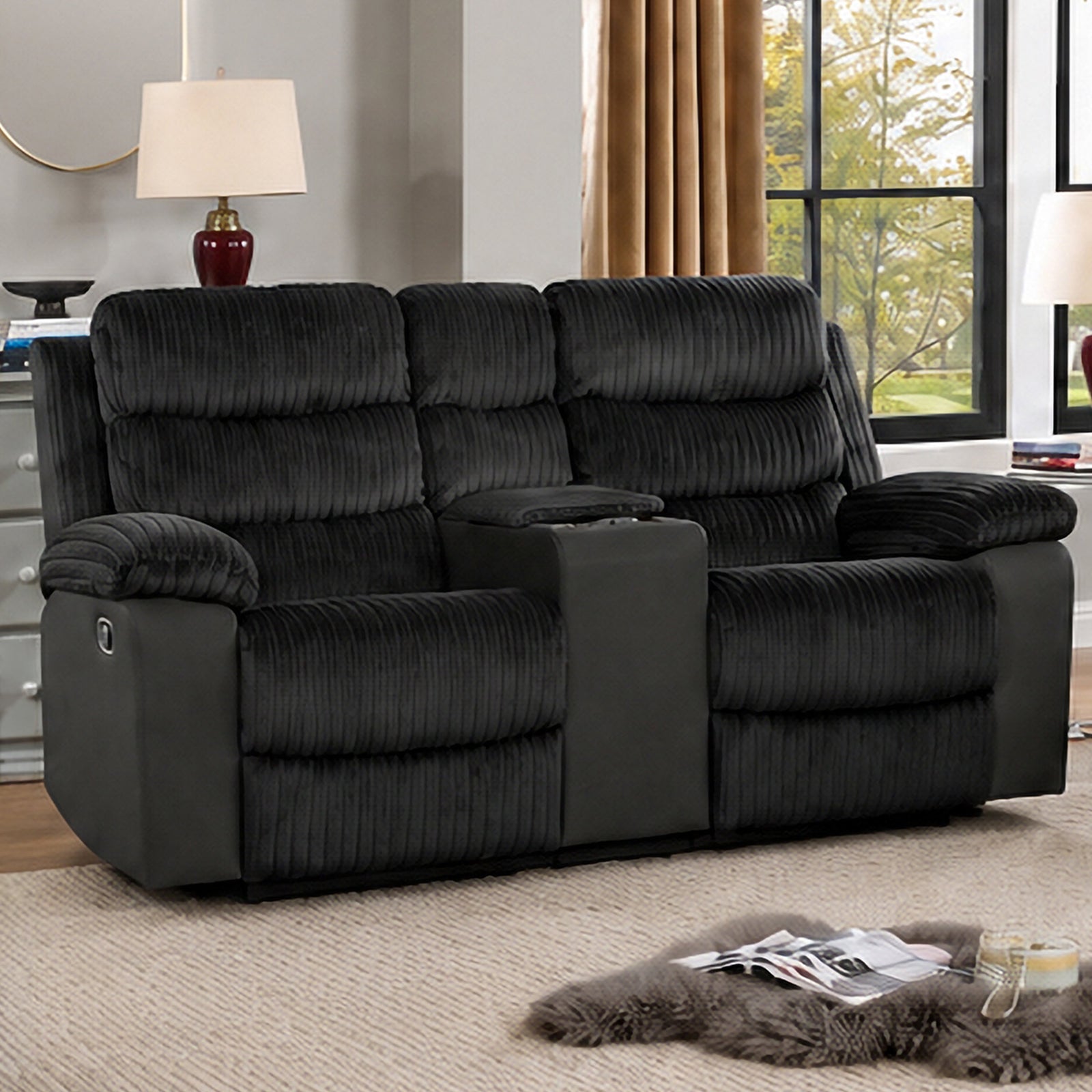 Willow Console Loveseat W/ Dual Recliners-Black