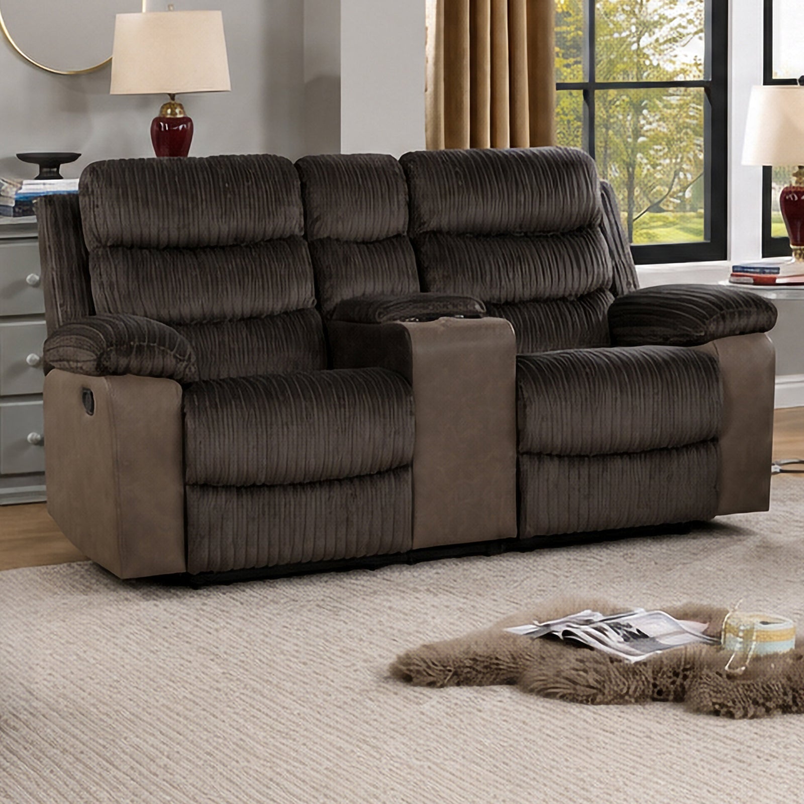 Willow Console Loveseat W/ Dual Recliners-Brown