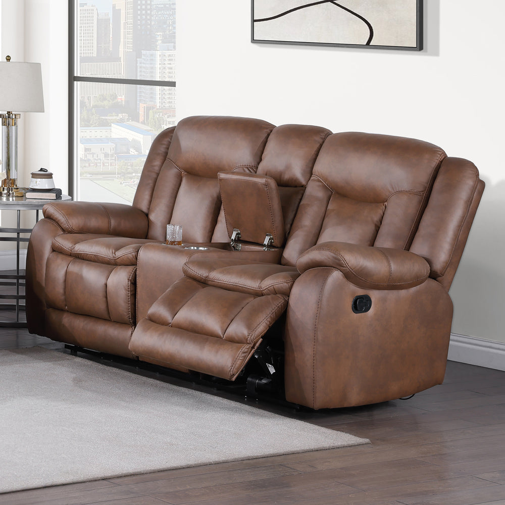 Morello  Console Loveseat W/ Dual Recliners-Brown