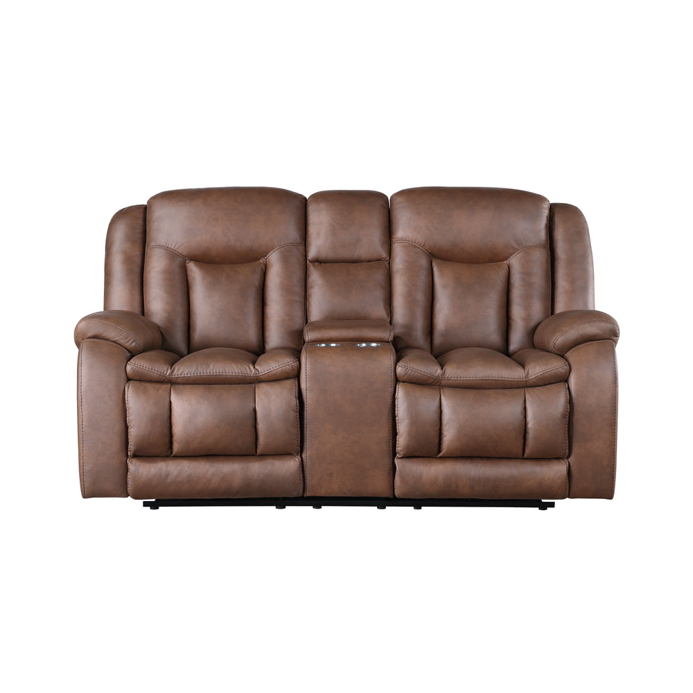 Morello  Console Loveseat W/ Dual Recliners-Brown
