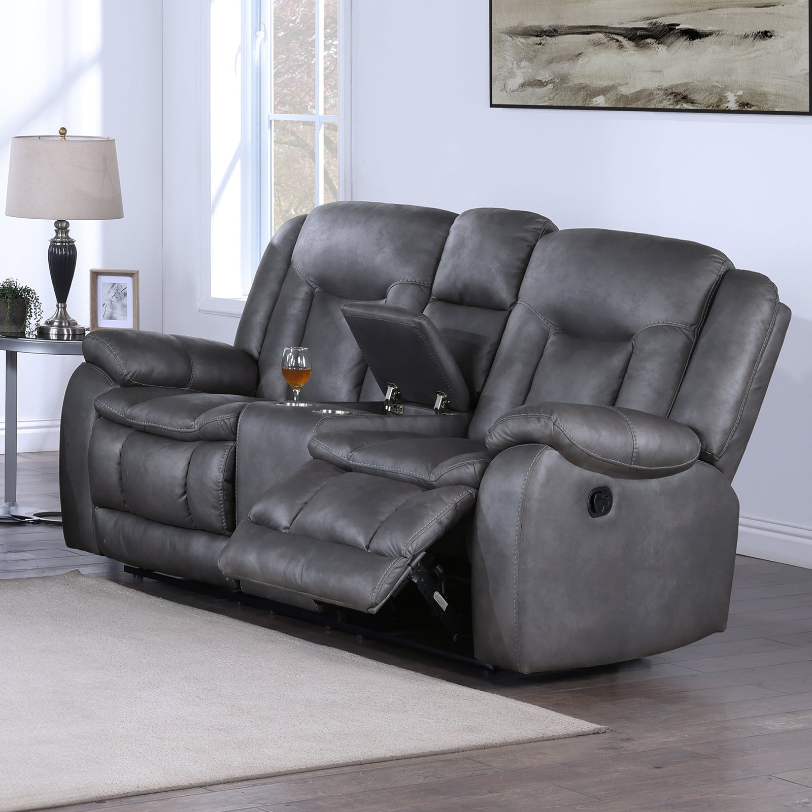Morello  Console Loveseat W/ Dual Recliners-Gray