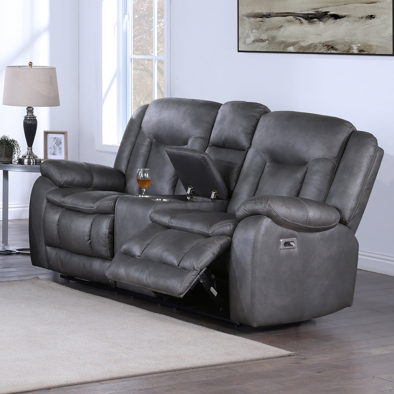 Morello  Console Loveseat W/pwr Fr-Gray