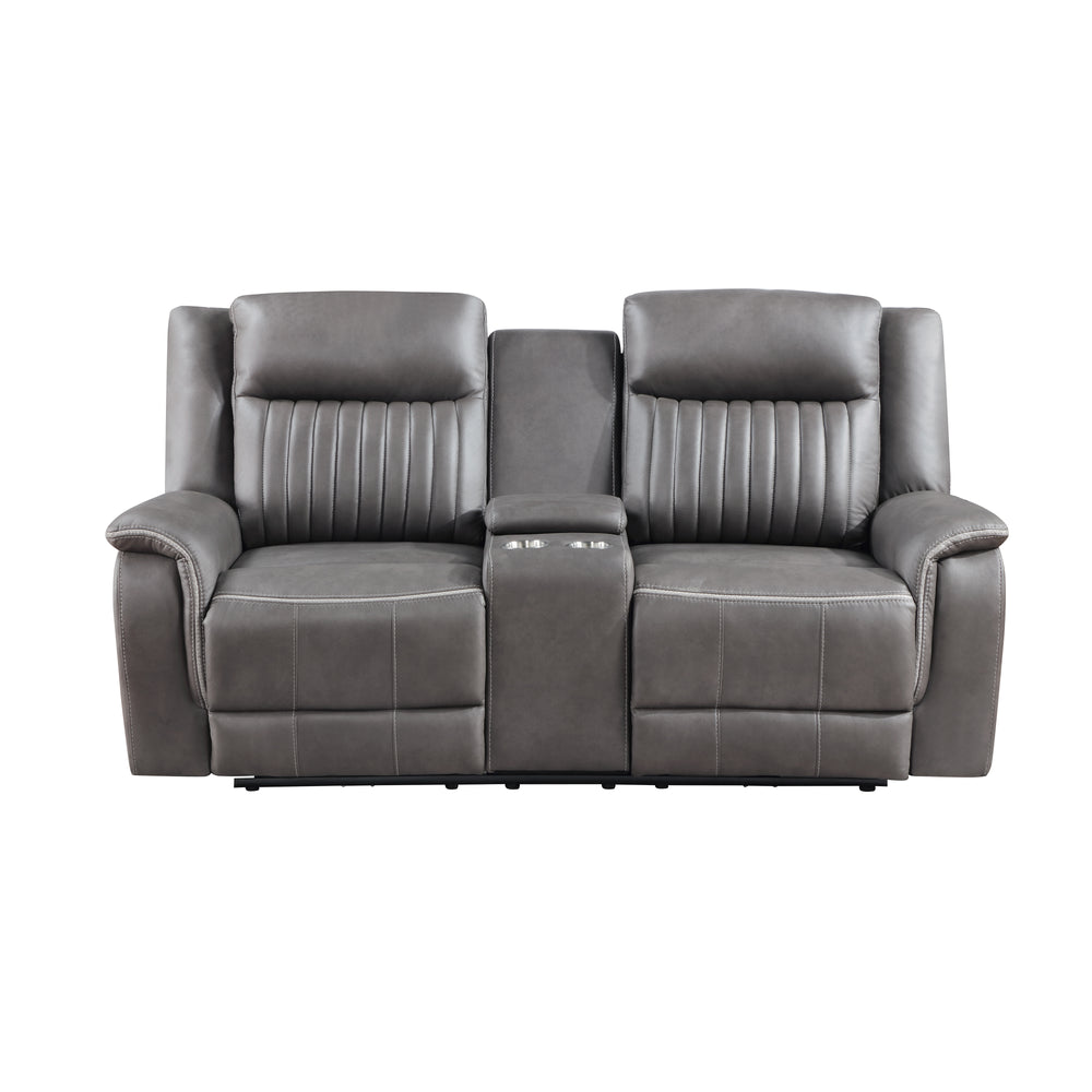 Enzo  Console Loveseat W/ Dual Recliners--Gray