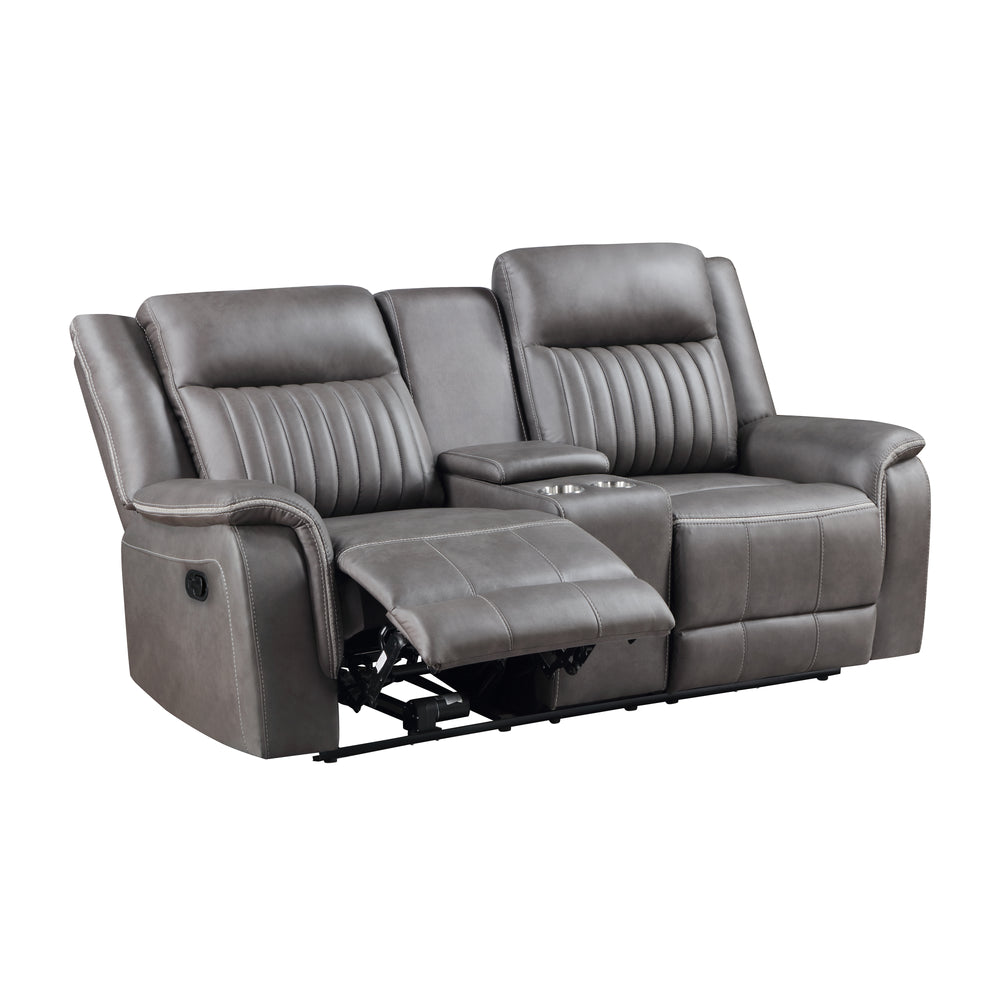 Enzo  Console Loveseat W/ Dual Recliners--Gray