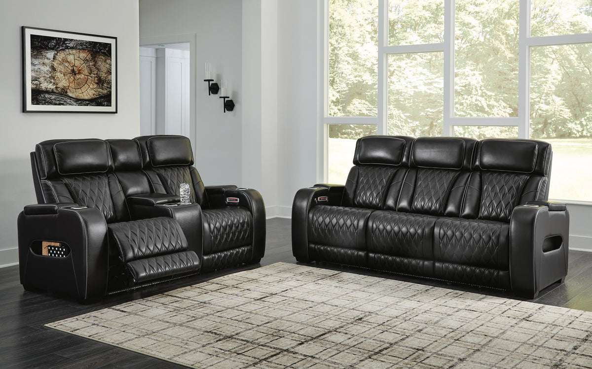 Boyington Power Reclining Sofa and Loveseat - Black (1)