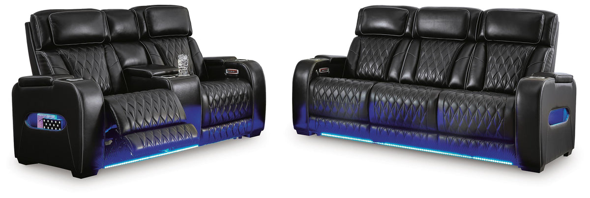 Boyington Power Reclining Sofa and Loveseat - Black (2)