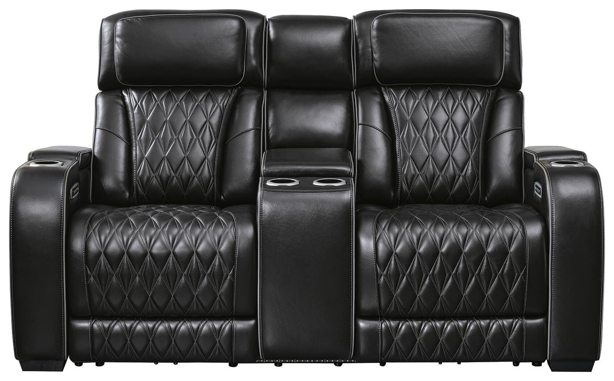Boyington Power Reclining Loveseat with Console - Black (1)
