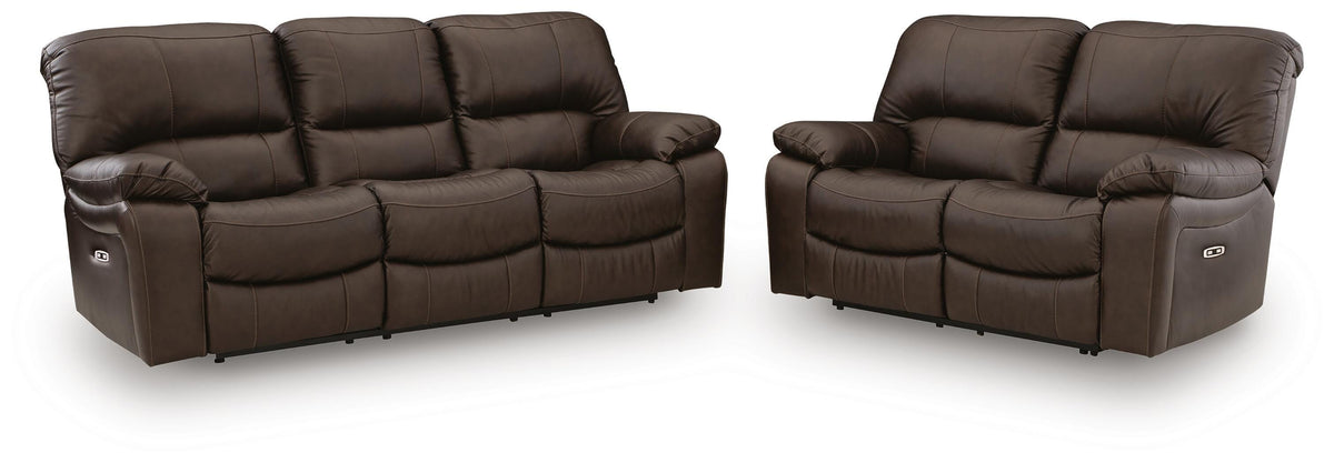 Leesworth Power Reclining Sofa and Loveseat - Dark Brown (2)