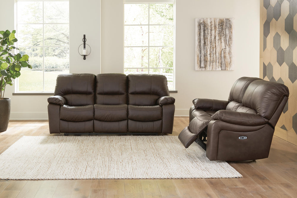 Leesworth Power Reclining Sofa and Loveseat - Dark Brown (1)