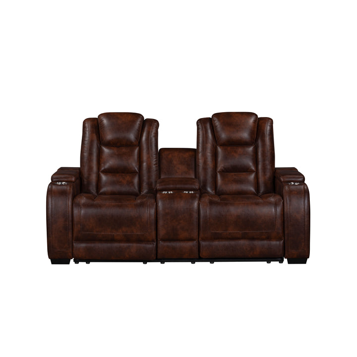 Chester Reclining Console Loveseat W/pwr Hr &amp; Fr-Brown