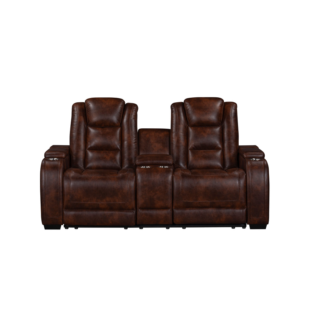 Chester Reclining Console Loveseat W/pwr Hr & Fr-Brown