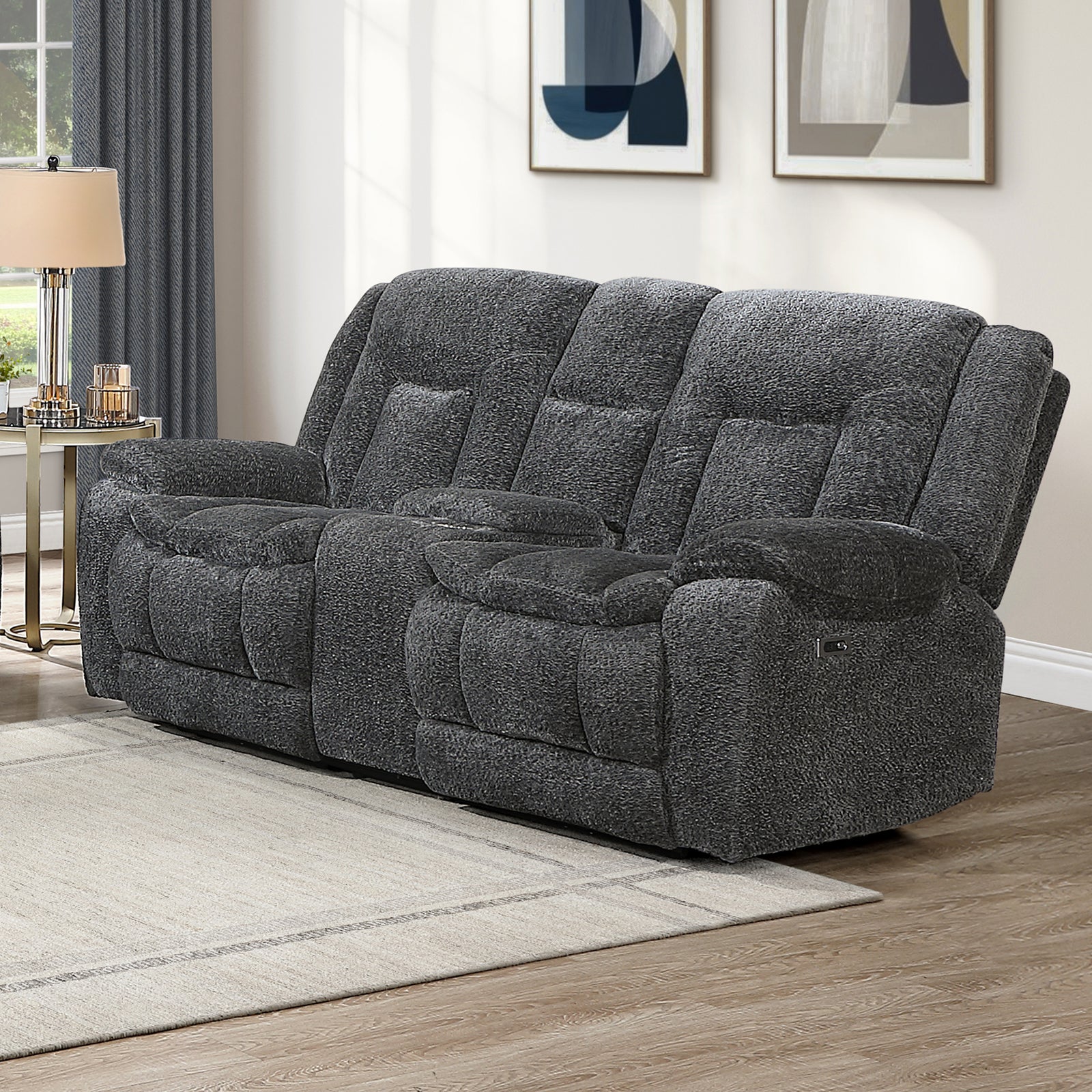 Stanwick Reclining Console Loveseat W/pwr Fr-Gray
