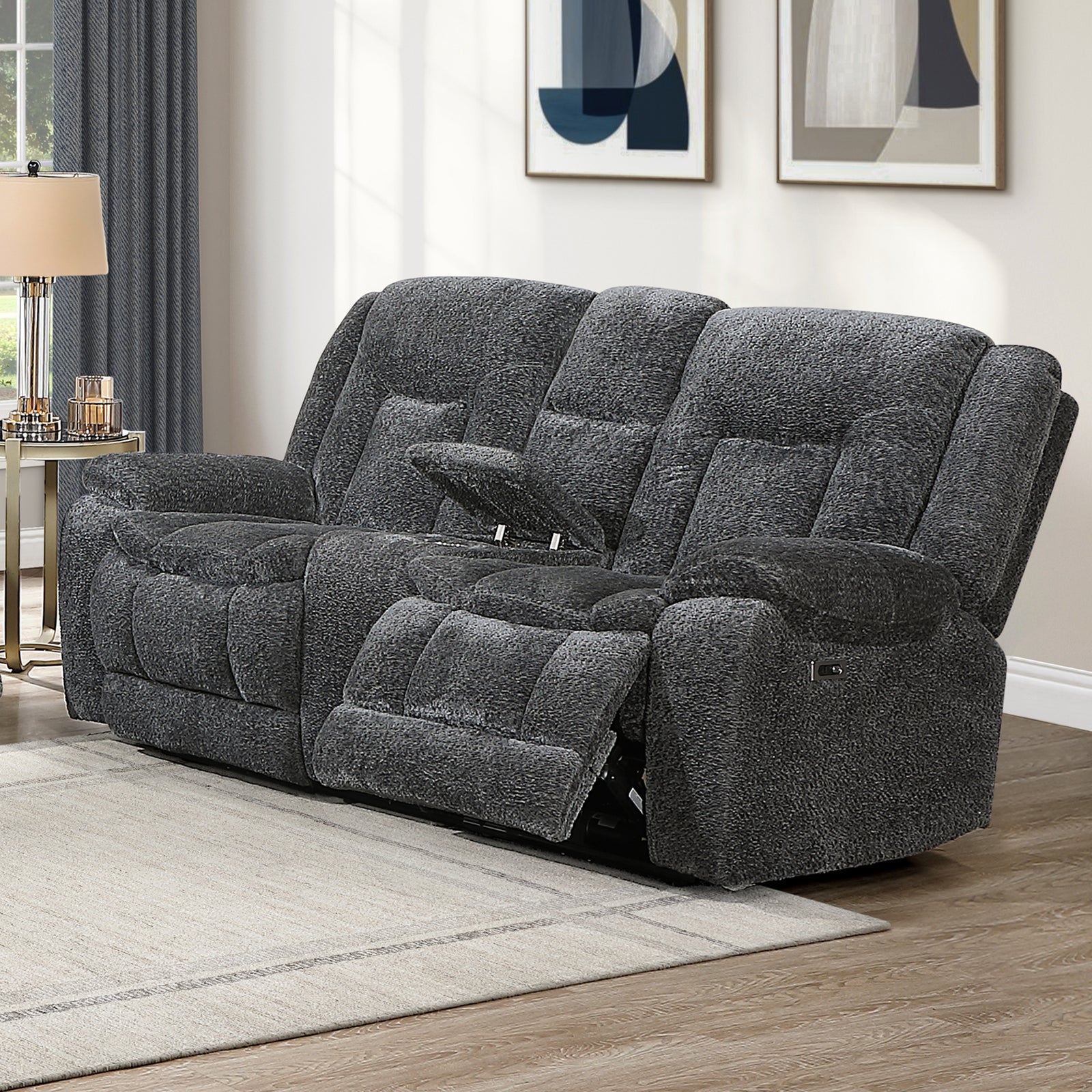 Stanwick Reclining Console Loveseat W/pwr Fr-Gray