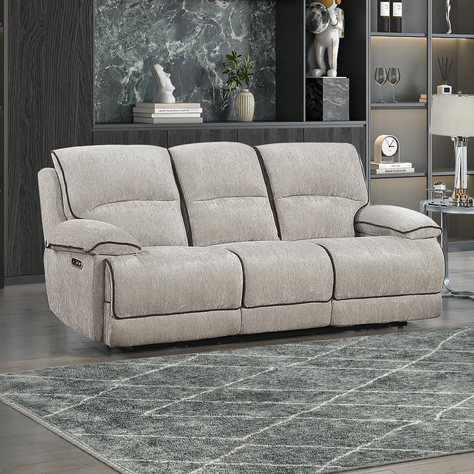 Camden Dual Reclining Sofa W/pwr Hr & Fr-Brown